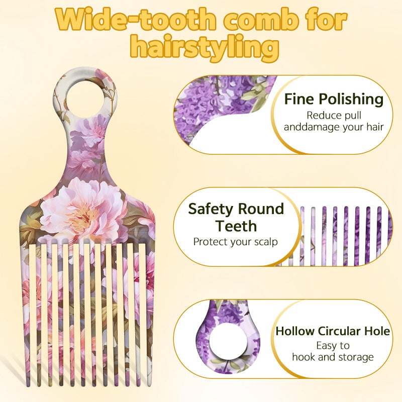 GABraden 2 Pcs Afro Pick Comb for Natural Curly Hair,Portable Styling Hair Pick for Travel,Anti-Static,Cute Afro Comb for Women Men and Girls(Purple-T6) - Image 3